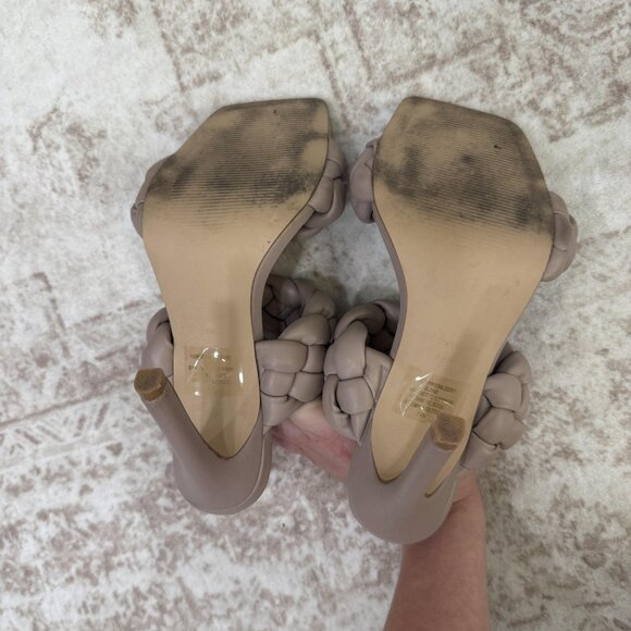 Steve Madden Heeled Sandals Womens 6.5 Taupe Braided Strap Square Toe KENL02S1 - Picture 7 of 9
